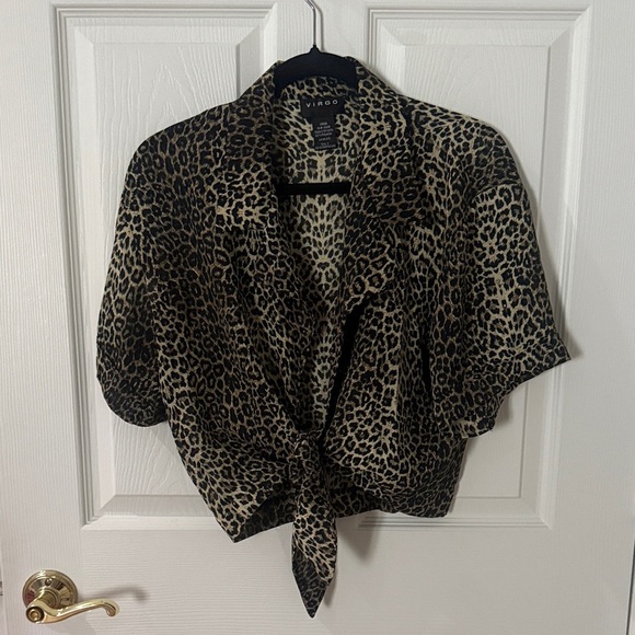 Virgo Animal Print Tie-Front Top size 8 - Picture 1 of 4
